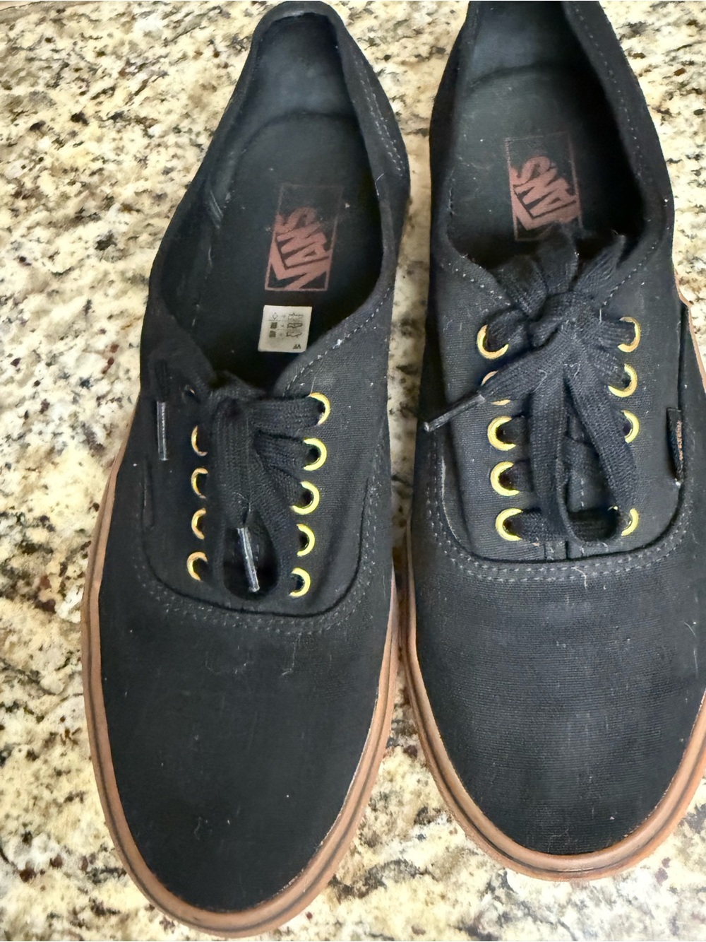 Vans Black Canvas Low-Top Sneakers with Brown Sole - Picture 2 of 6